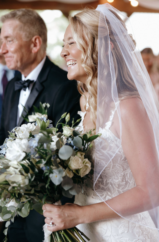 Bride walking down the aisle for joyful North Georgia wedding